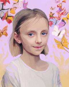 Obrazy ręcznie malowane. Ten przedstawia młodą dziewczynkę.